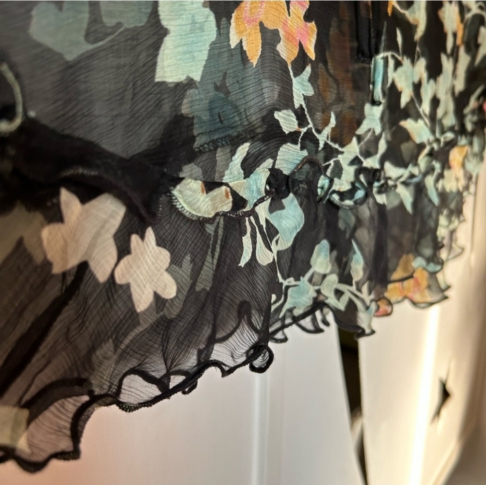 JOHNNY WAS Lindsay Flowy Floral Shear Silk Top Black Teal NWT - Picture 11 of 16